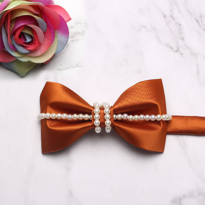 Men's Pearl Decor Chain Bow Tie - Orange - image 3