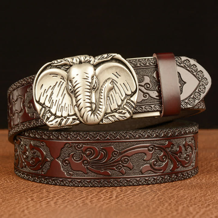 Men's Big-Eared Elephant Leather Belt - Silver & Brown - 46 - image 12