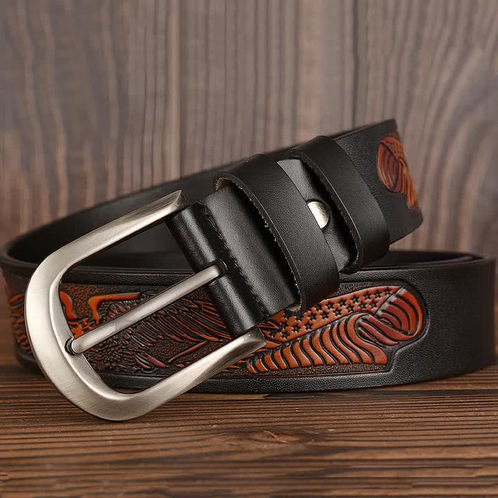 Men's Embossed Eagle Flag Pattern Leather Belt - image 2