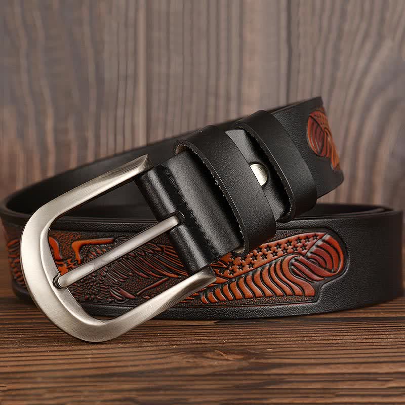 Men's Embossed Eagle Flag Pattern Leather Belt - image 2