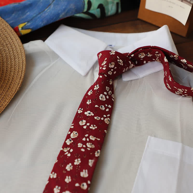 Men's Romantic Floral Skinny Necktie - Red - image 4