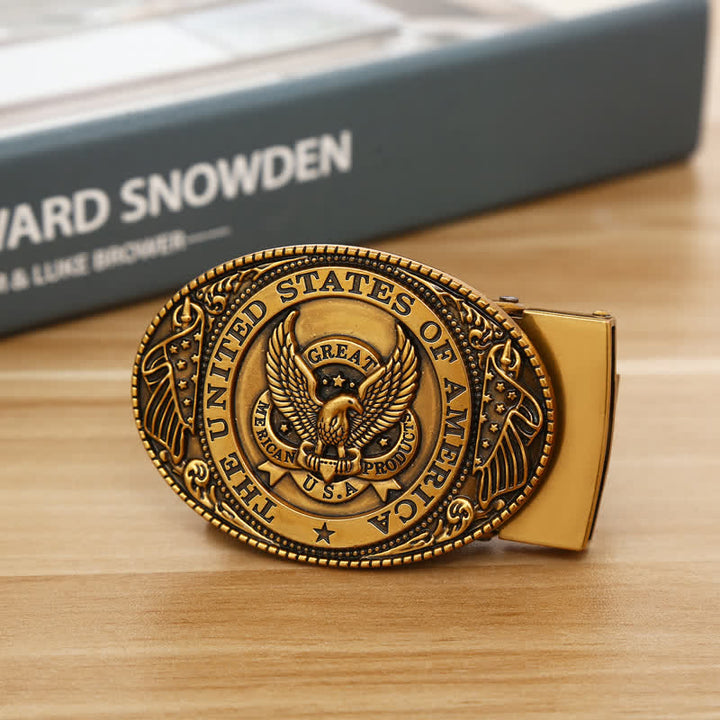 Men's DIY USA Eagle Flag Automatic Buckle Leather Belt - Antique Bronze - Without Belt - image 9