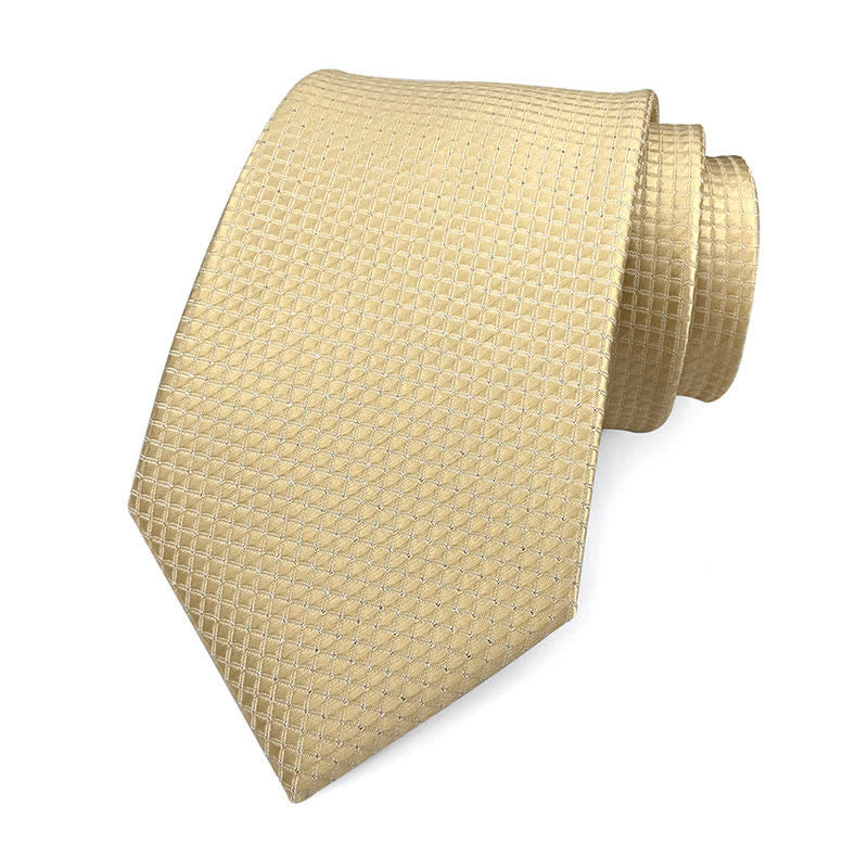 Men's Solid Color Subtle Checked Office Necktie - Wheat - image 15