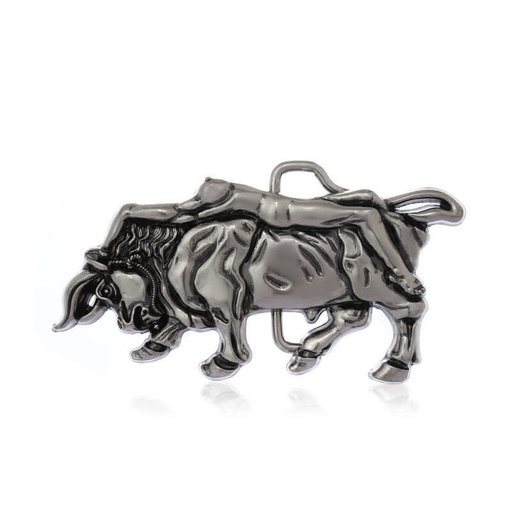Men's DIY Authentic Silver Bull Buckle Leather Belt - image 3
