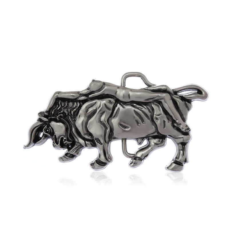 Men's DIY Authentic Silver Bull Buckle Leather Belt - image 3