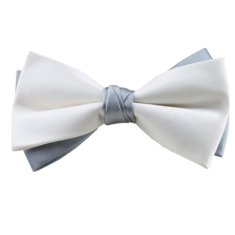 Men's Asymmetrical Two Tone Bow Tie - Whie & Pale Blue - image 18