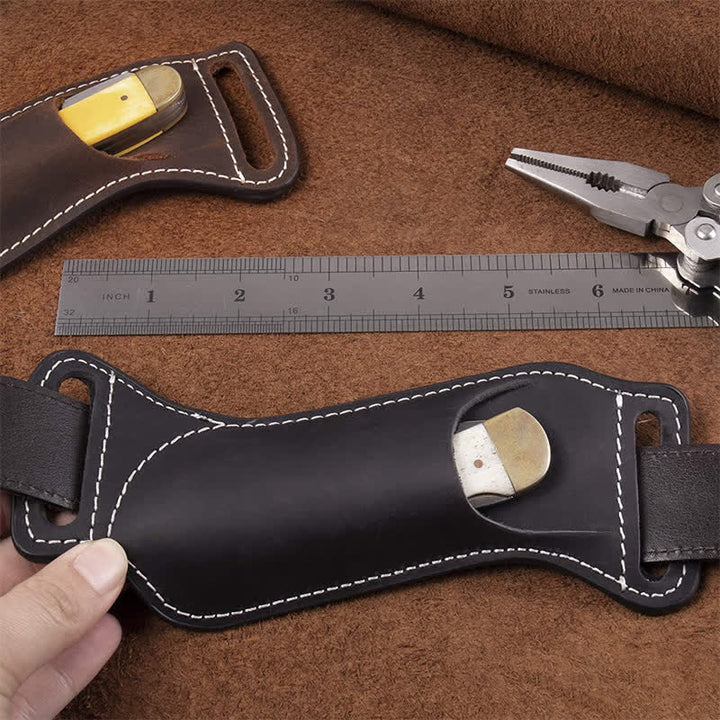 Curve Folding Knife Carrier Leather Sheath Belt Bag - image 3