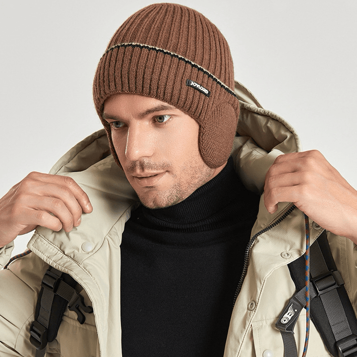Unisex Solid Color Earflap Elastic Thickened Knit Hat - image 4