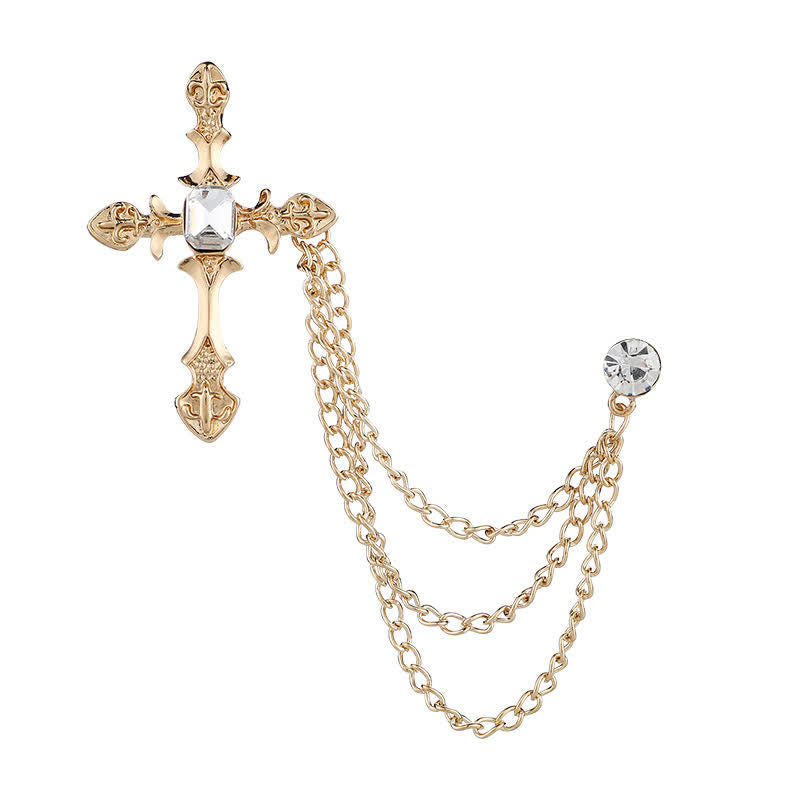 Men's Classic Cross Crystal Chain Brooch - image 4