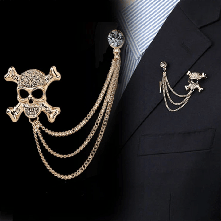 Men's Gothic Skull Lightning Chain Brooch - image 0