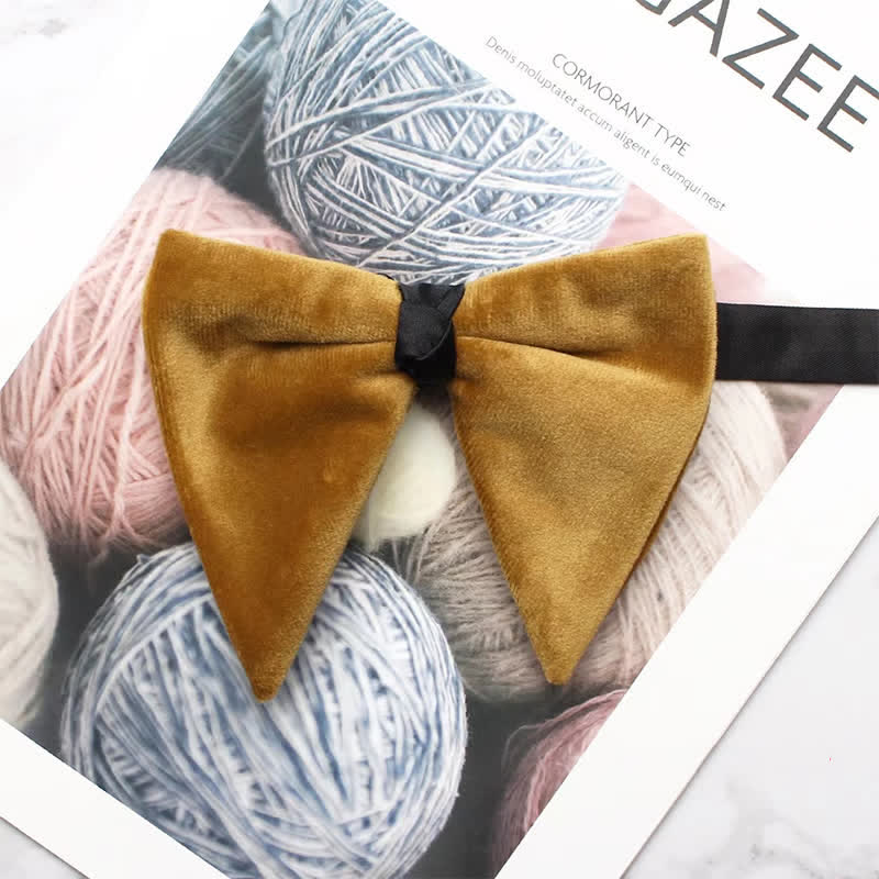 Men's Solid Color Velvet Oversized Pointed Bow Tie - Yellow - image 2