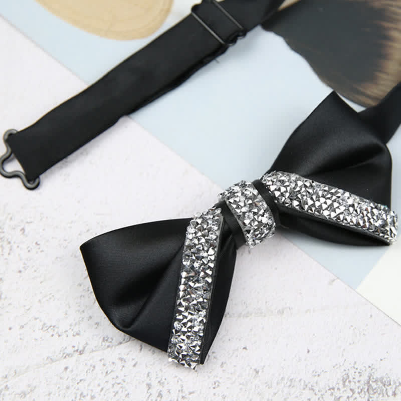 Men's Glittering Rhinestone Wedding Bow Tie - Black - image 7