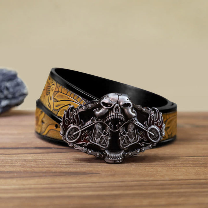 Men's DIY Skull Motorcycle Ghost Head Buckle Leather Belt - Skull - SandyBrown Belt (40) - image 12