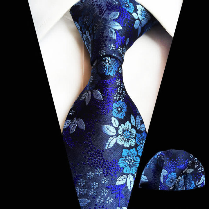 2Pcs Men's Plum Blossoms Floral Necktie Set - Navy - image 4