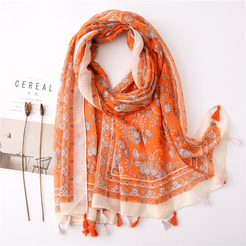 Women's Bohemian Print Floral Tassel Scarf - Style #5 - image 15