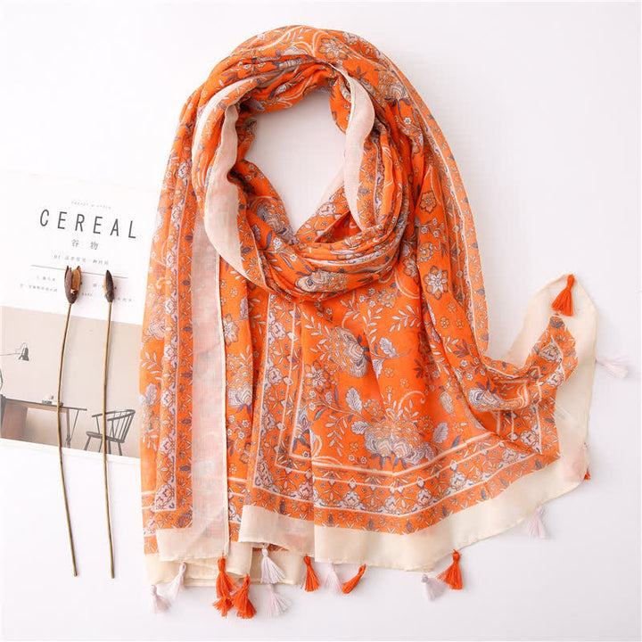 Women's Bohemian Print Floral Tassel Scarf - Style #5 - image 15