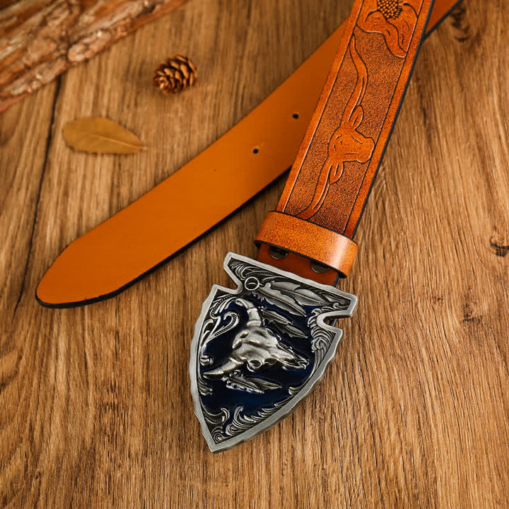 Men's Domineering Bull Head Ethnic Style Leather Belt - image 5