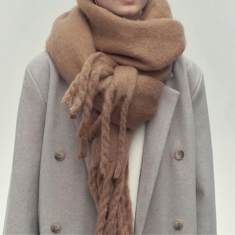 Women's Chunky Thickened Solid Color Soft Scarf - Camel - image 7