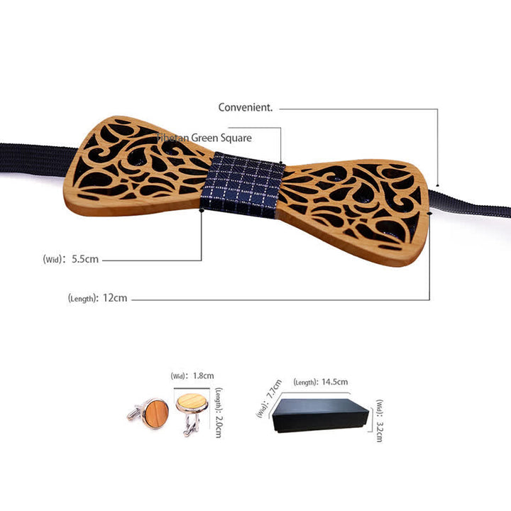 3Pcs Men's Vintage Hollow Wooden Bow Tie Set - image 4