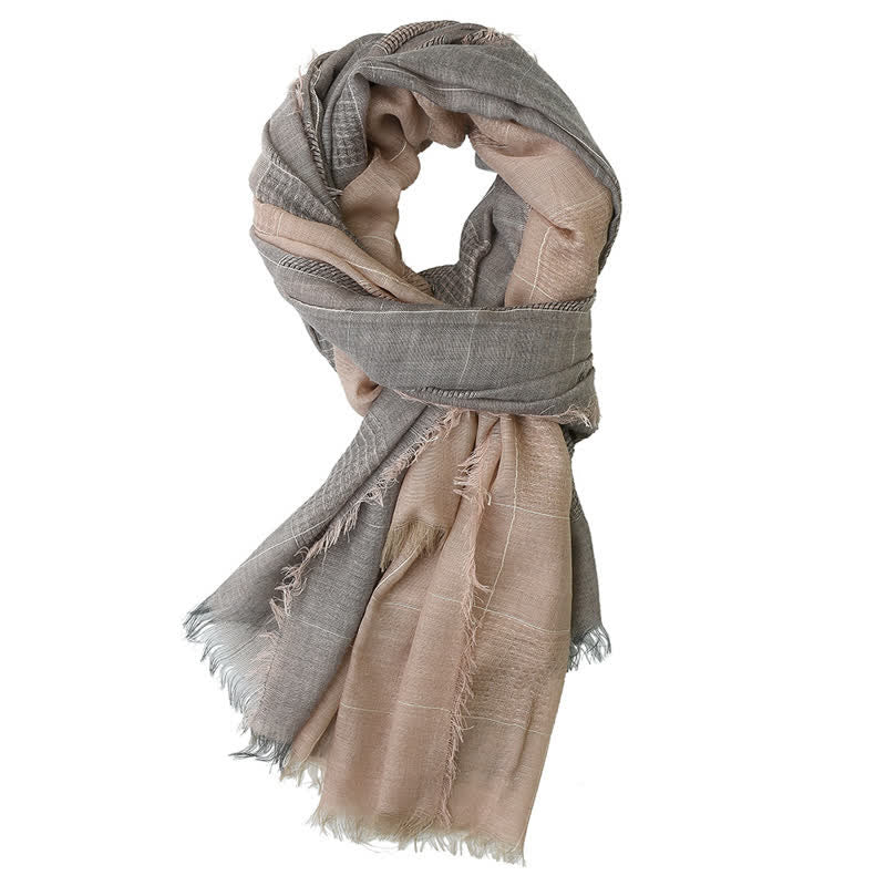 Men's Two-Tone Patchwork Checked Fringe Scarf - Pink - image 6