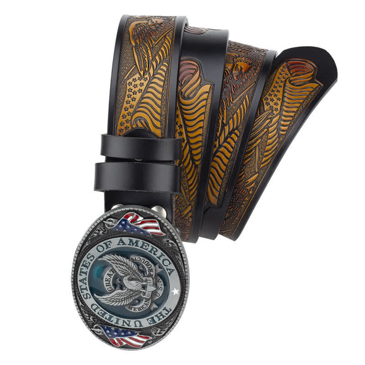 Men's Eagle Spread Wings Patriotic Buckle Leather Belt - image 2
