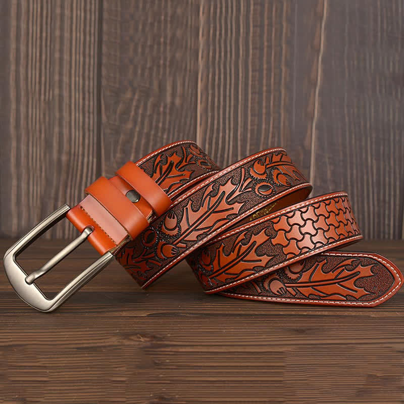 Men's Floral Embossed Pattern Leather Belt - image 3