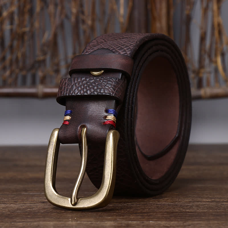 Men's Serpentine Snakeskin Grain Leather Belt - Brown - 44 - image 4