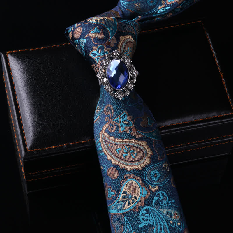 Men's Royal Throwback Pin Buckle Necktie - Gem & Teal Paisley - image 7