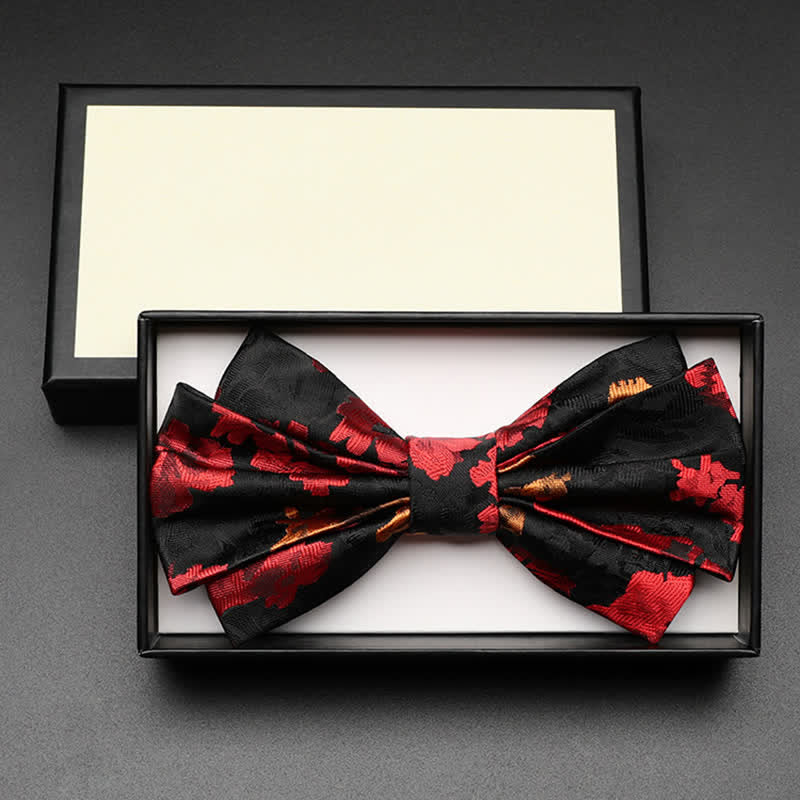 Men's Black & Red Falling Floral Bow Tie - image 2