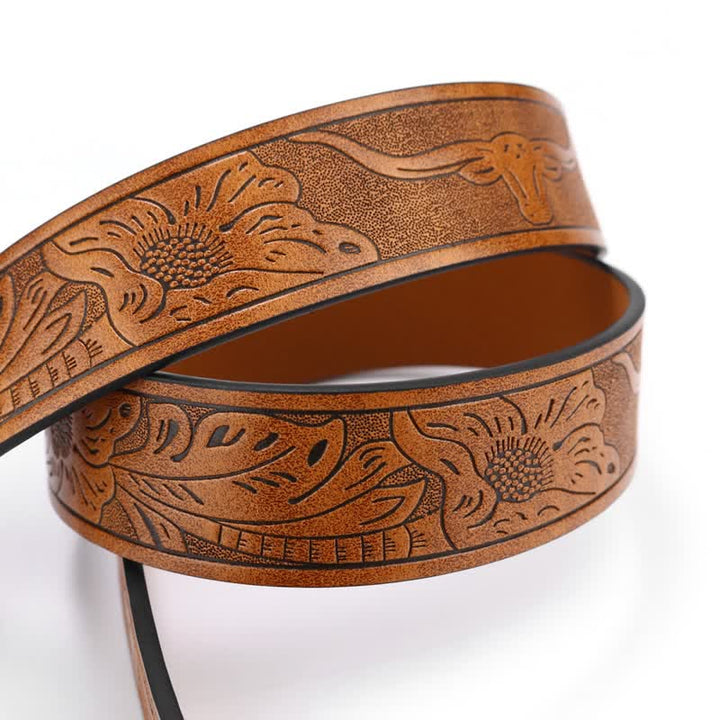 Men's Western Cowboy Turquoise Bull Leather Belt - image 6