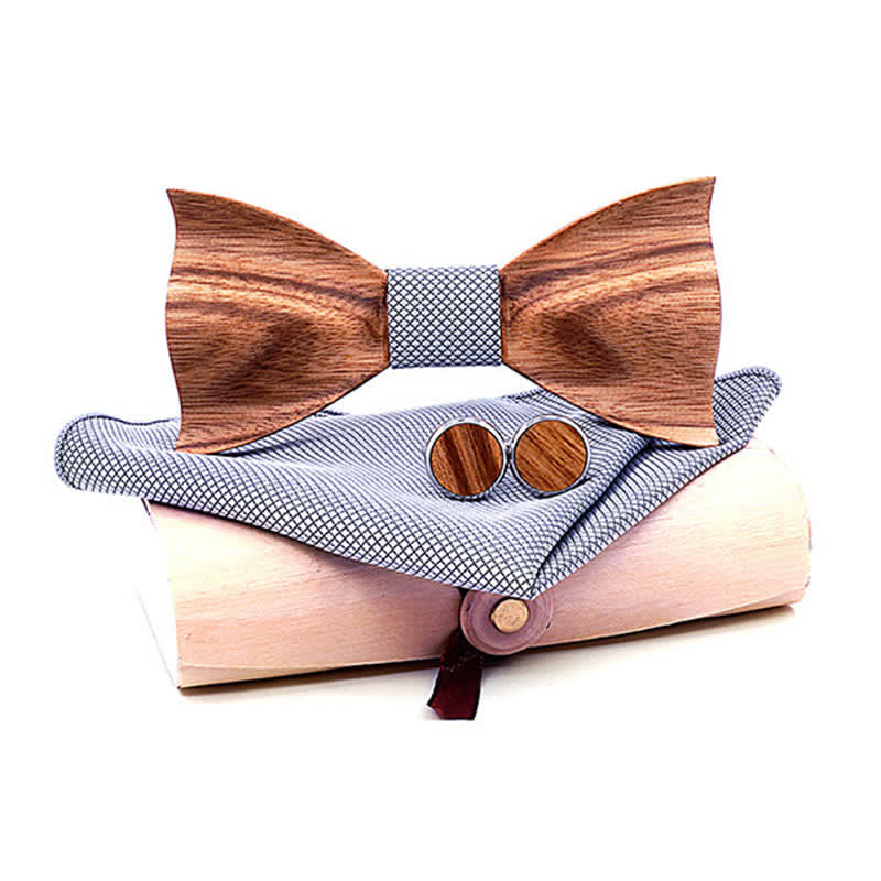 3Pcs Men's Classic Simple Wooden Bow Tie Set - Gray - Style #1 - image 8