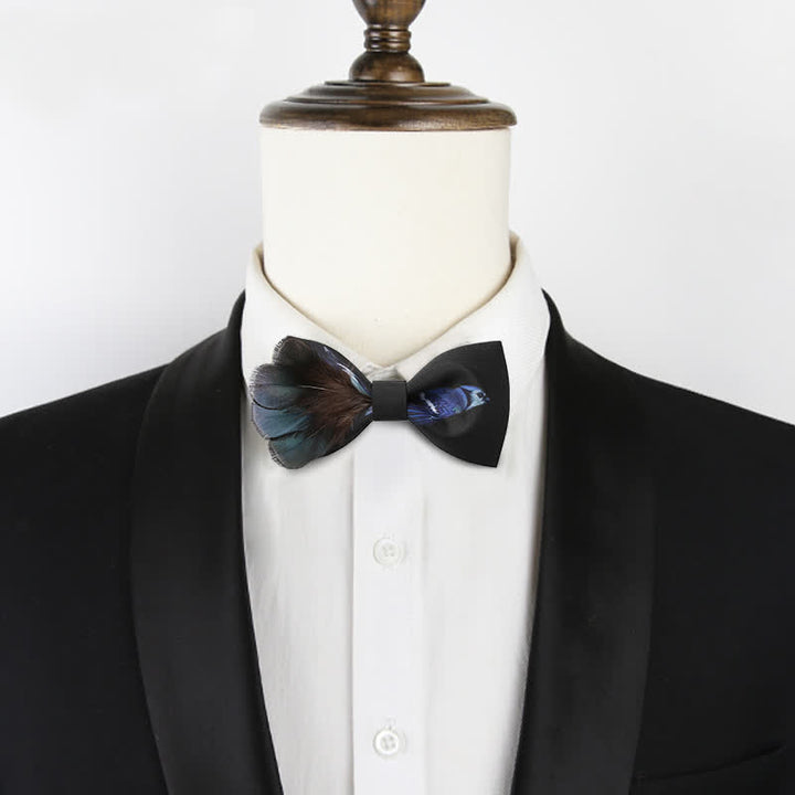 Black & Blue Magpie Feather Bow Tie - image 1