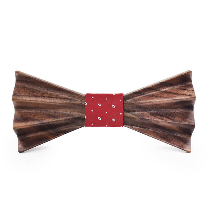 Men's Dark Stereo 3D Folded Wooden Bow Tie - Red - image 4