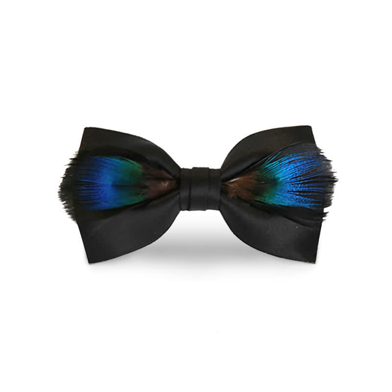 Blue & Black Peacock Feather Bow Tie - Blue & Black - image 0