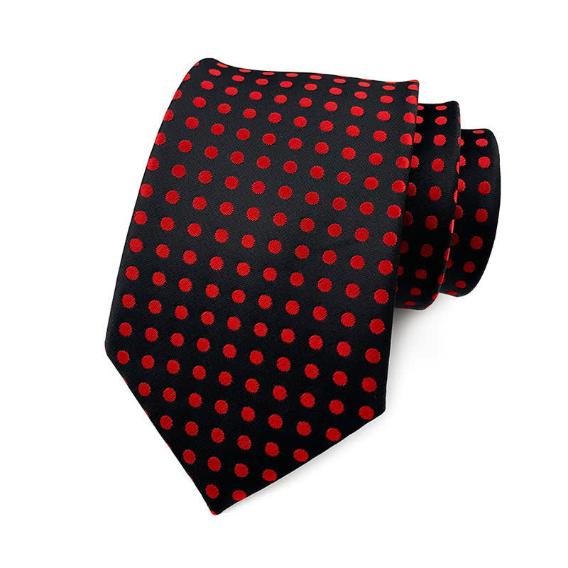 Men's Polka Dots Necktie - Small Dots - Black & Red - image 15