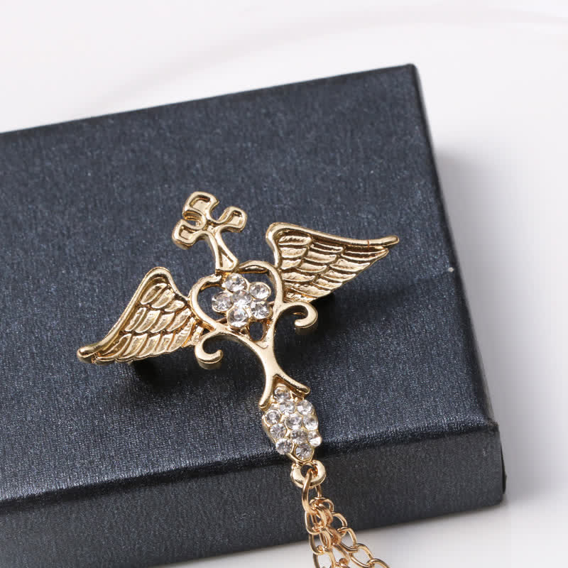Men's Angel Wings Cross Tassel Brooch - image 1