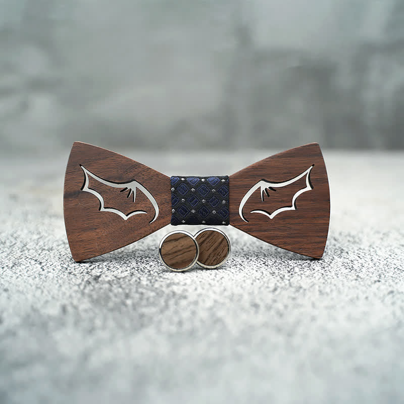 3Pcs Men's Demon Wings Wooden Bow Tie Set - image 1