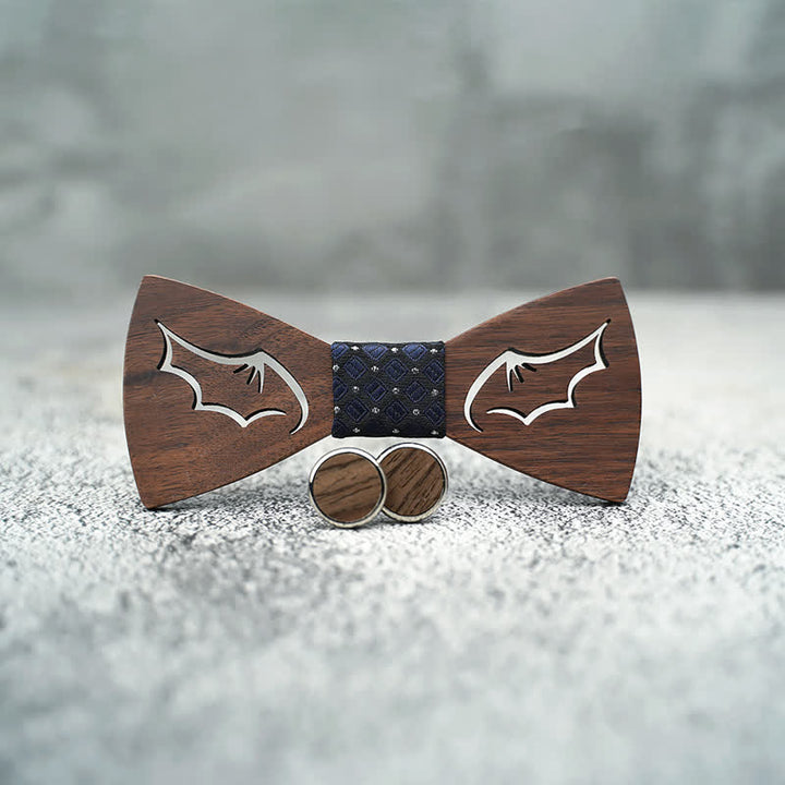 3Pcs Men's Demon Wings Wooden Bow Tie Set - image 1