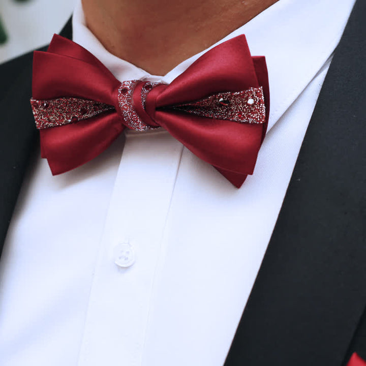 Men's Color of Red Rhinestone Bow Tie Pocket Square - image 5