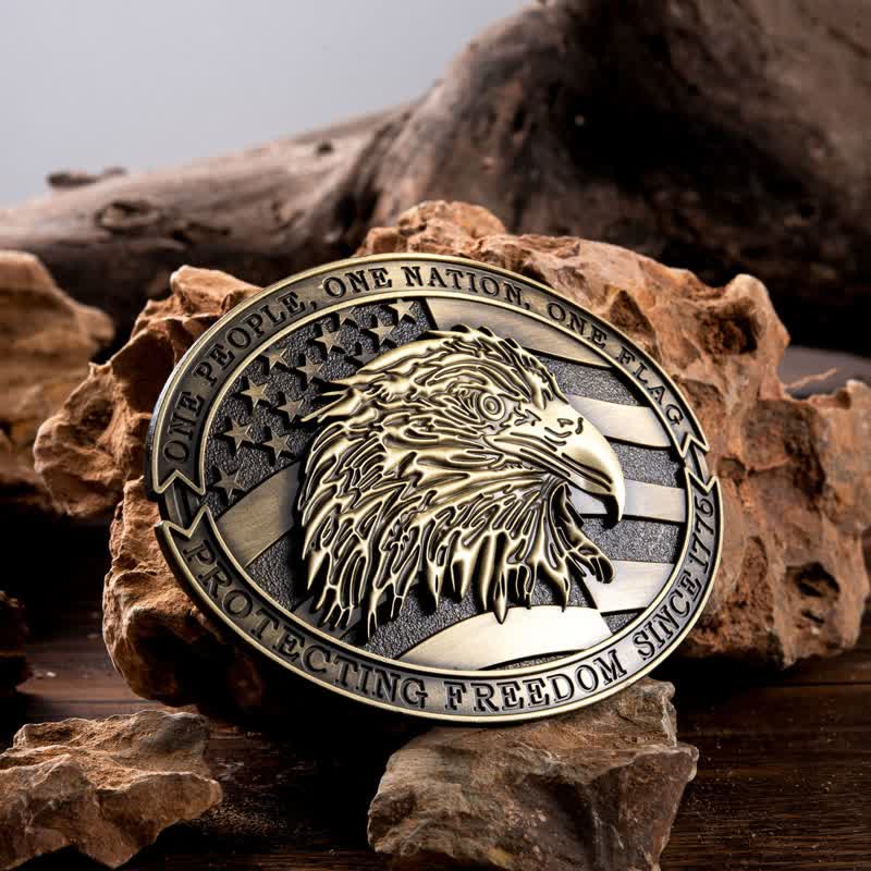 Men's DIY Patriotic Bald Eagle USA Flag Buckle Leather Belt - image 0