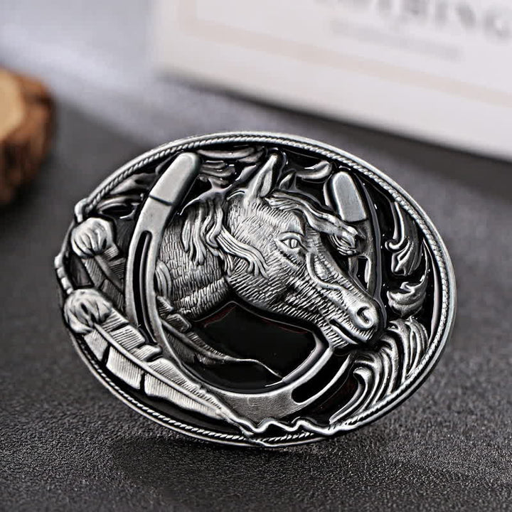 Men's DIY Horseshoe Black Enamel Buckle Leather Belt - Horseshoe - Without Belt - image 0