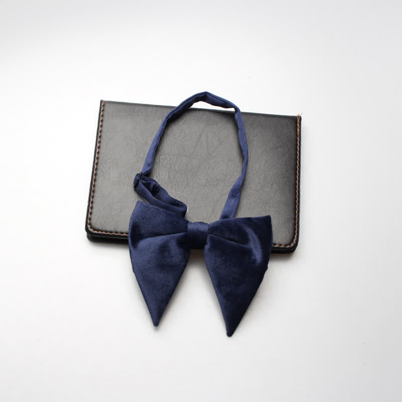 Men's Velvet Oversized Pointed Wedding Bow Tie - Navy - image 11
