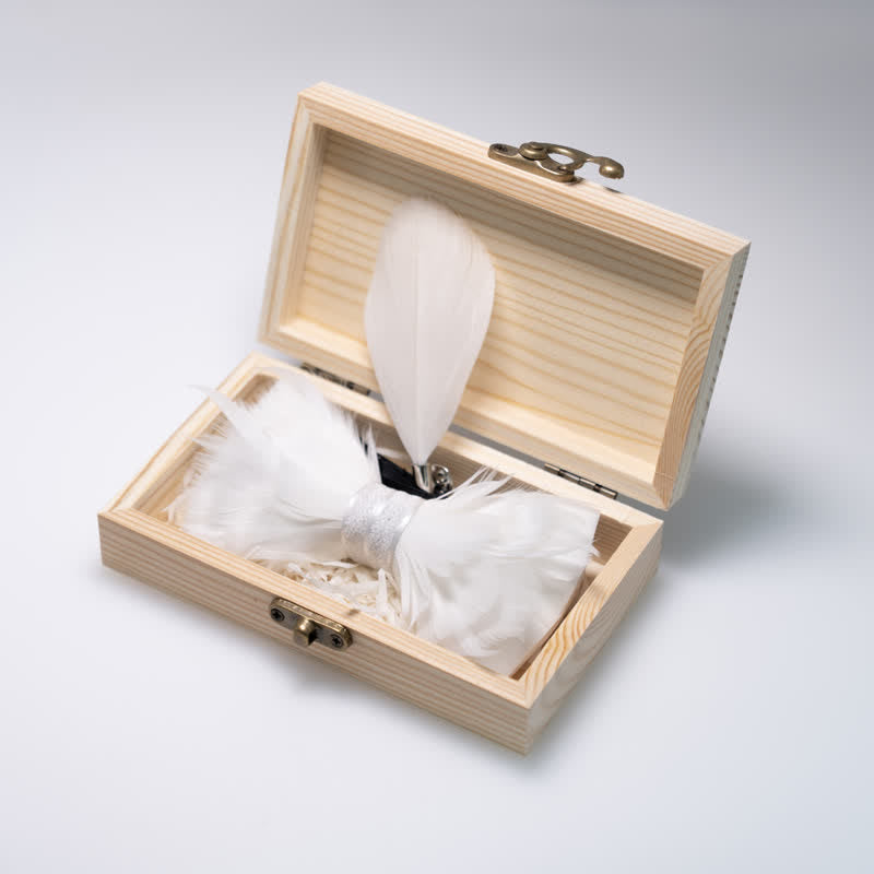 Pure White Prince Feather Bow Tie with Lapel Pin - image 2