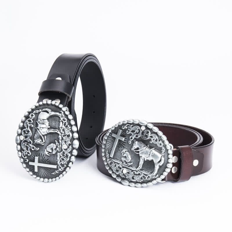Men's Steed Cross Kneeling Prayer Leather Belt - image 1