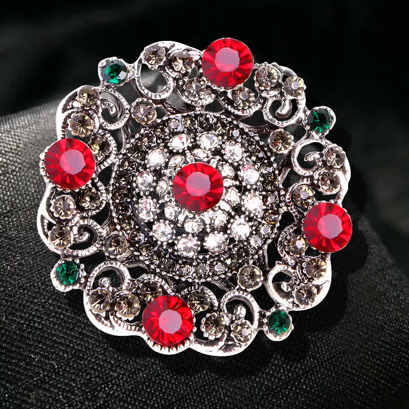 Women's Baroque Court Hollow Flower Brooch - Red - image 0