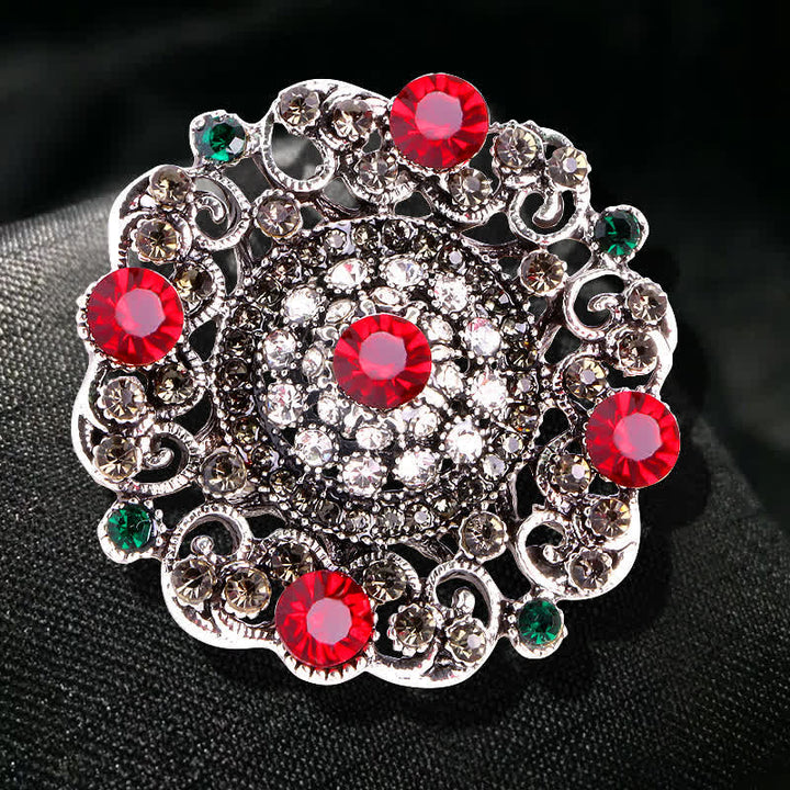 Women's Baroque Court Hollow Flower Brooch - Red - image 0
