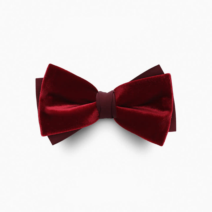 Men's Velvet Double Layers Bow Tie - Burgundy - image 1