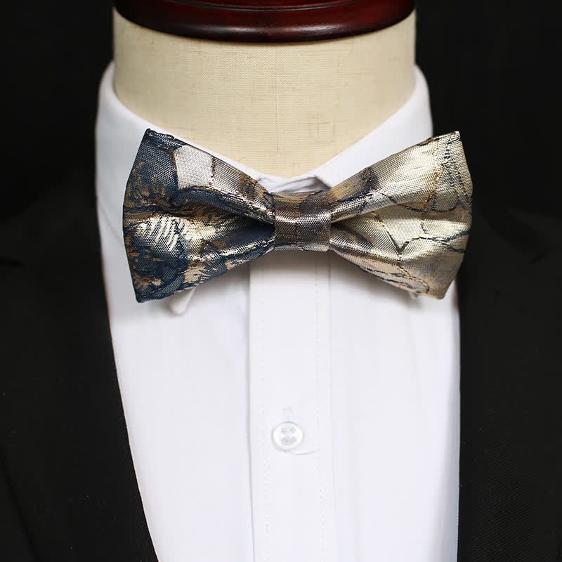 Men's Glittering Gold & Blue Floral Bow Tie - image 1