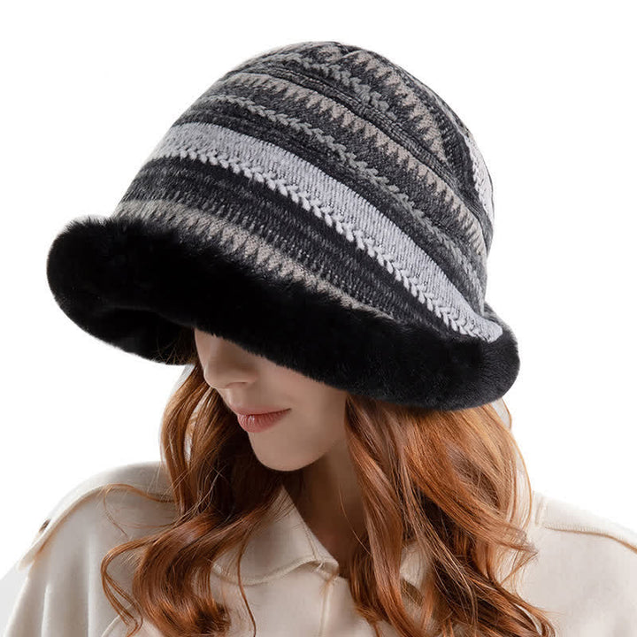 Women's Striped Warm Plush Brim Bucket Hat - image 7