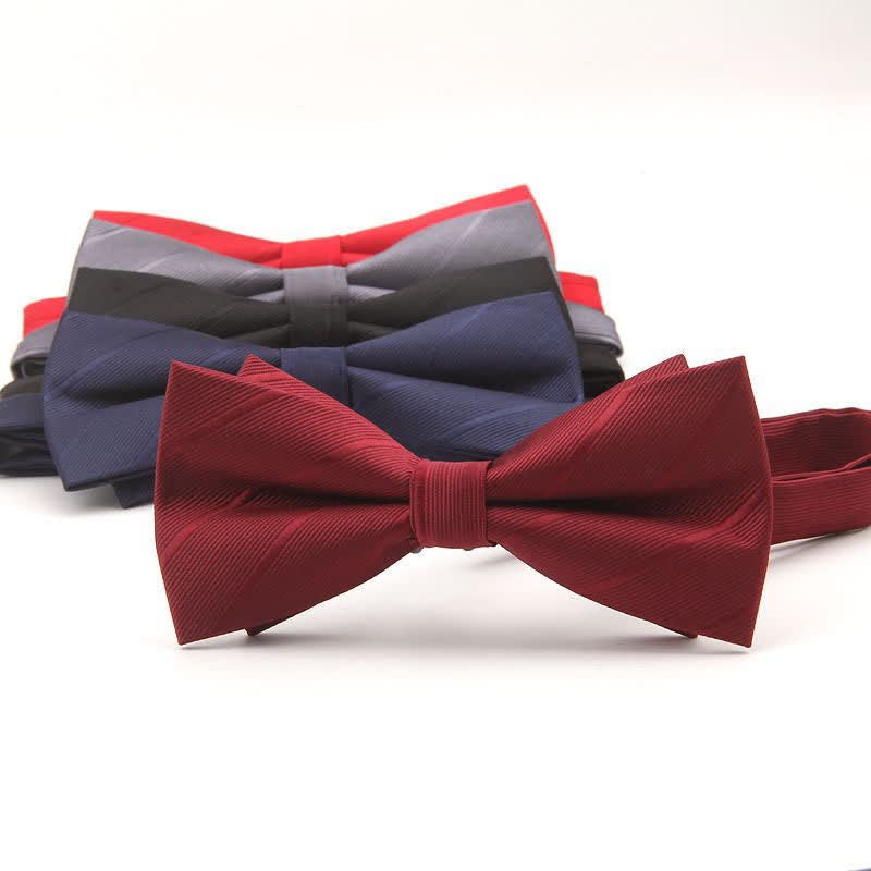 Men's Double-layer Plain Striped Bow Tie - image 2